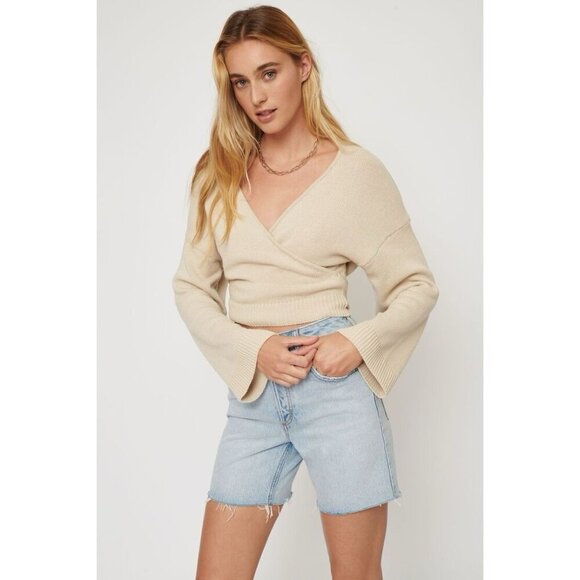 Dynamite Wrap Sweater Womens S Beige Knit Neutral Contemporary Minimalist - Picture 1 of 9